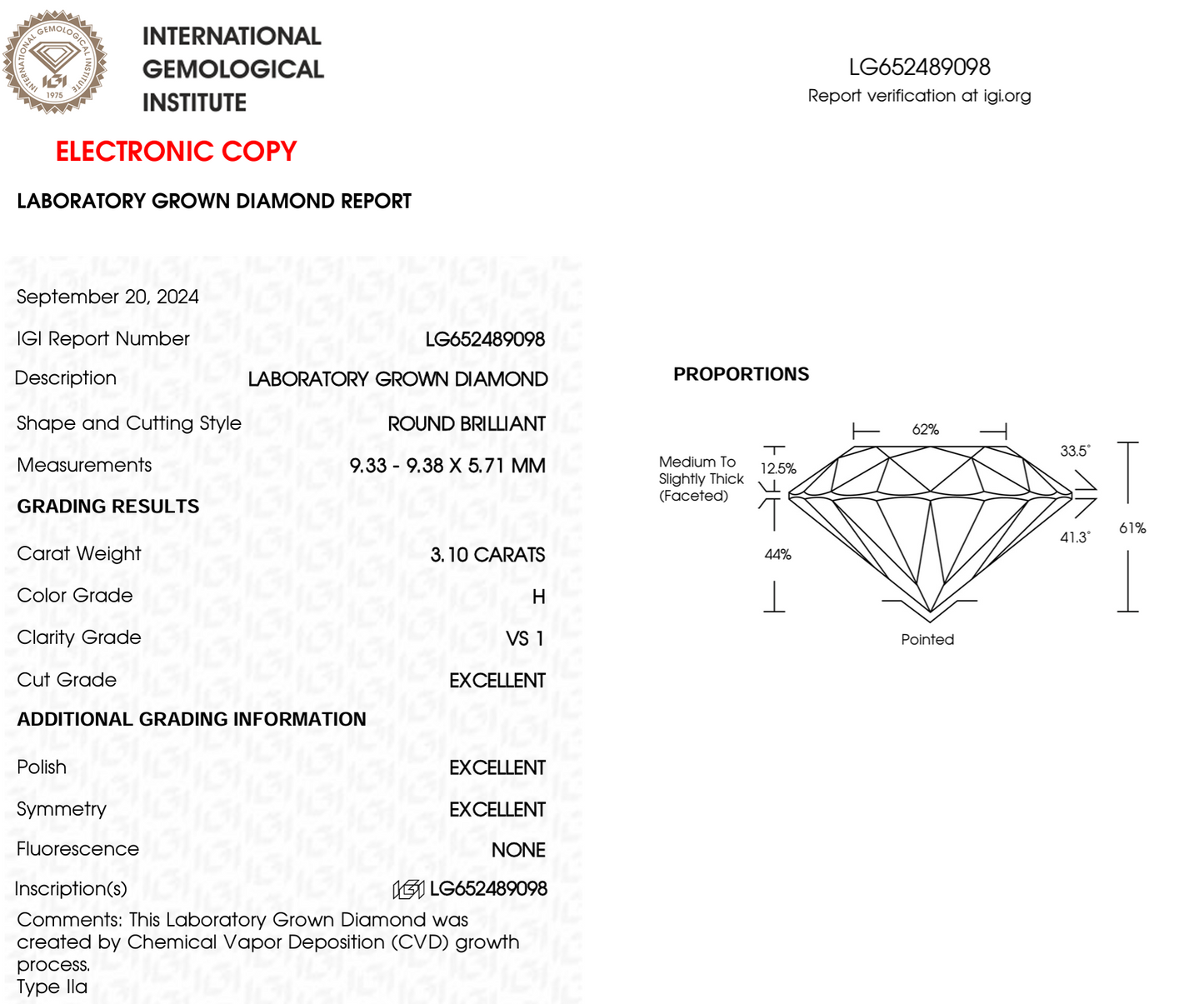3 CT Round Lab Grown Diamond | Best Lab Diamond For Engagement Ring or Anniversary Gift | Gift For Wife