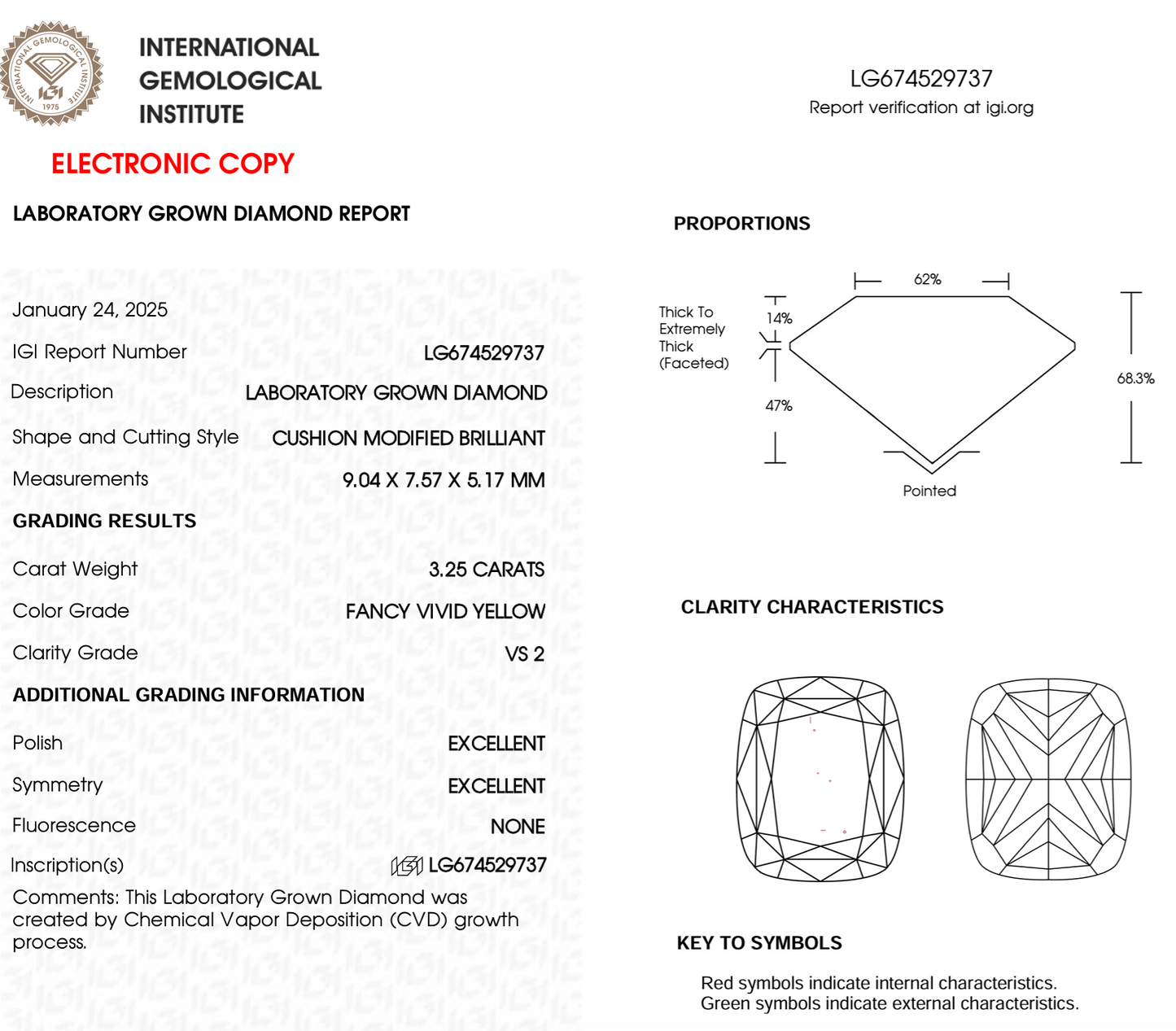 3.25 Carat Cushion Fancy Yellow Lab Diamond – VS2 Clarity, IGI Approved Eco Gemstone for Custom Rings & Fine Jewelry