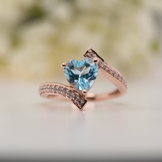 Beautiful Blue Heart Shape 9K Rose Gold Engagement Ring - JayKrishna Diamond
