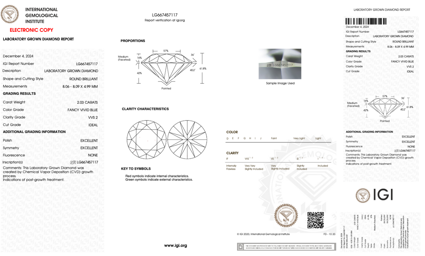 2.03 CT Round Cut Lab Grown Diamond Fancy Blue VVS2 IGI Certified | Lab Created Diamond for Rings
