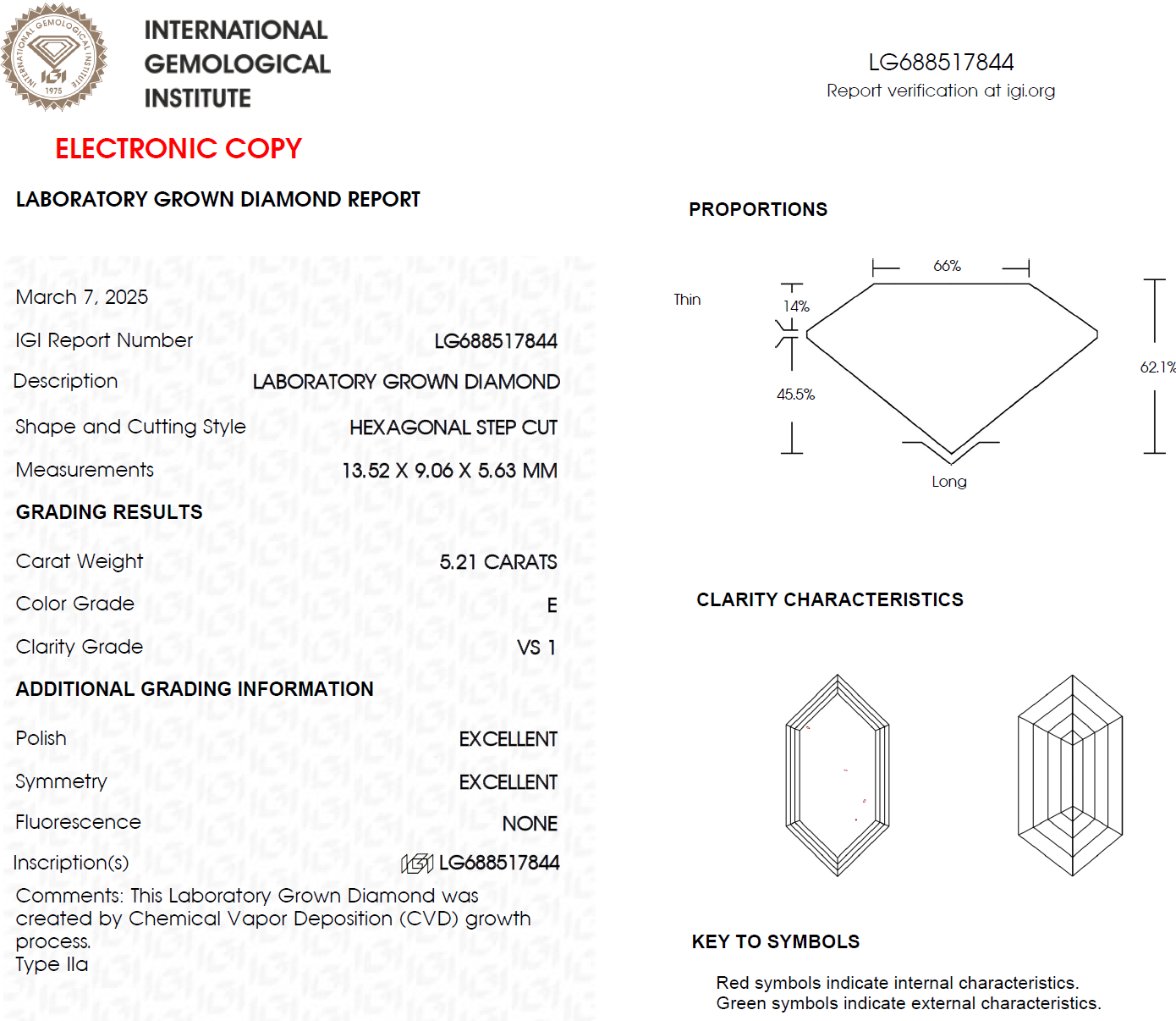 5.21 CT Hexagonal Lab Grown Diamond | Best for Necklace or Engagement Ring | IGI Certified | Best Anniversary Gift