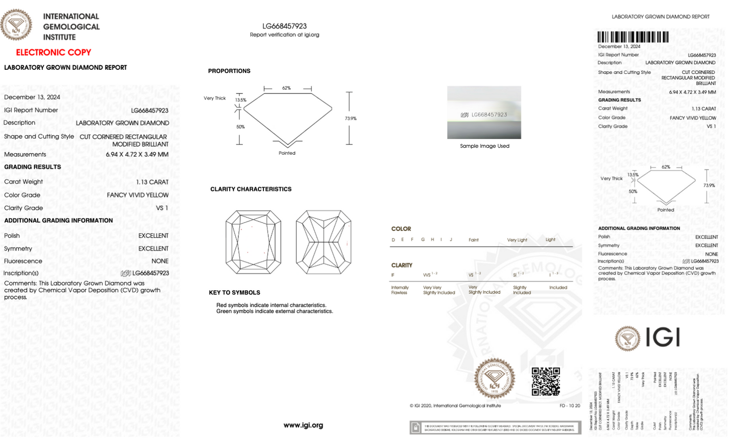 1.13 CT Emerald Cut Fancy Color Lab Grown CVD Diamond VS1 IGI Certified | Lab Created Diamond for Rings