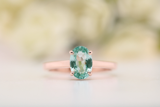 Radiant Elegance Stunning Oval Light Green Tourmaline Gemstone Ring - JayKrishna Diamond