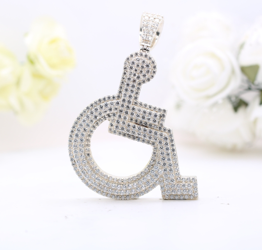 Dazzling Mobility Sterling Silver Wheelchair Charm Pendant with Round Diamond Accent - JayKrishna Diamond