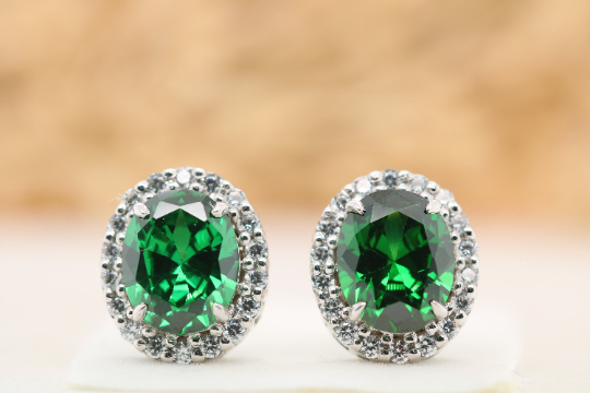 Mesmerizing marvel exquisite oval green onyx gemstone earrings - JayKrishna Diamond