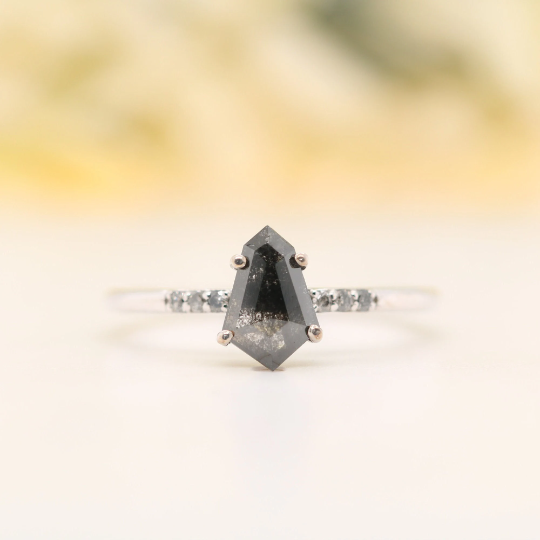 Galaxy White Gold Shield Shape Natural Salt And Pepper Diamond Engagement Ring 14k - JayKrishna Diamond