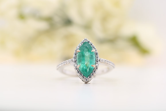 Radiant Elegance Stunning 9K White Gold 2 CT Marquise Shape Halo Gemstone Ring - JayKrishna Diamond