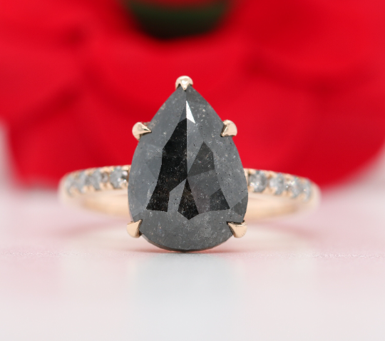 Pear Salt And Pepper Diamond Ring, Natural Pear Diamond Ring, Pear Diamond Engagement Ring, Pear Shape Diamond Ring Yellow Gold Engagement Ring - JayKrishna Diamond