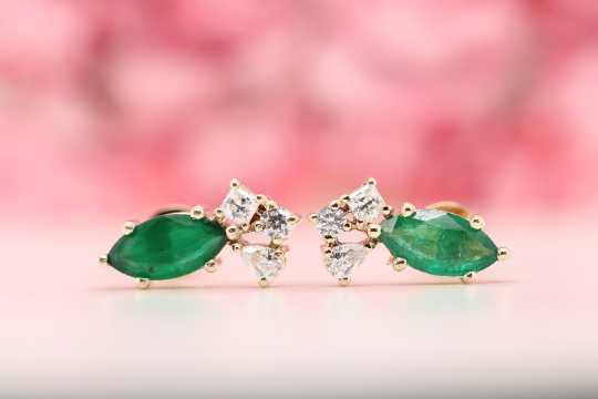 Emerald Green Marquise Cut Beautiful Fancy Earrings - JayKrishna Diamond