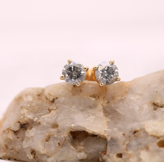 Natural Grey Salt and Pepper Brilliant Round Shape Diamond Earrings - JayKrishna Diamond