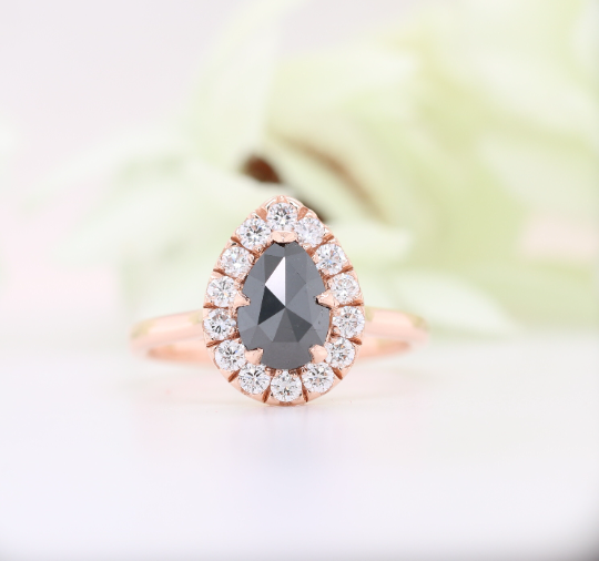 Captivating Elegance Pear Shape Black Diamond 14K Rose Gold Engagement Ring - JayKrishna Diamond
