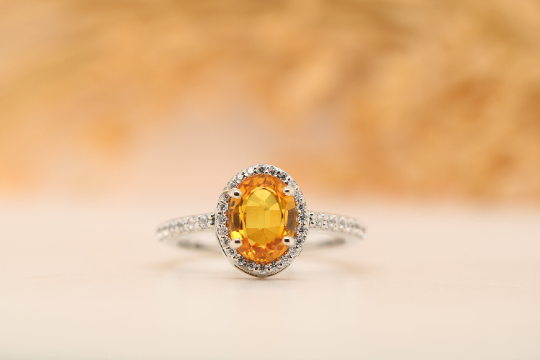 Illuminate Your Style with a Fancy Yellow Sapphire 9K White Gold Oval Shape Gemstone Ring - JayKrishna Diamond