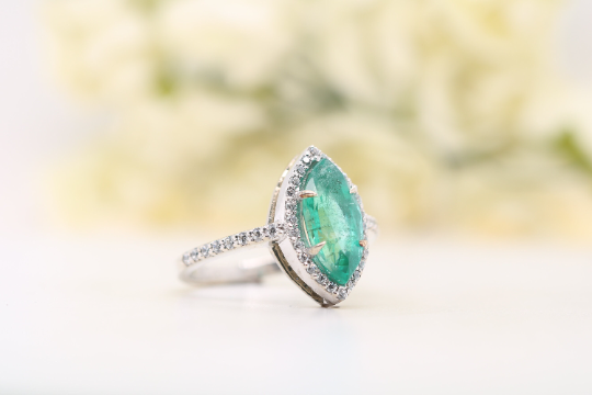 Radiant Elegance Stunning 9K White Gold 2 CT Marquise Shape Halo Gemstone Ring - JayKrishna Diamond