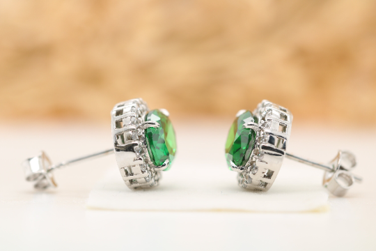 Mesmerizing marvel exquisite oval green onyx gemstone earrings - JayKrishna Diamond