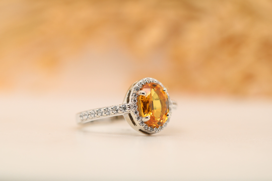 Illuminate Your Style with a Fancy Yellow Sapphire 9K White Gold Oval Shape Gemstone Ring - JayKrishna Diamond