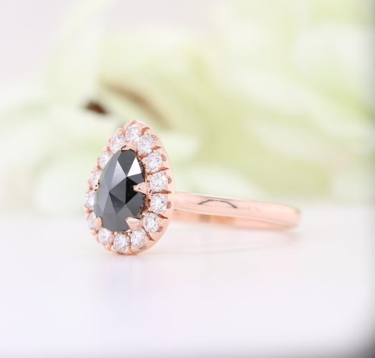 Captivating Elegance Pear Shape Black Diamond 14K Rose Gold Engagement Ring - JayKrishna Diamond