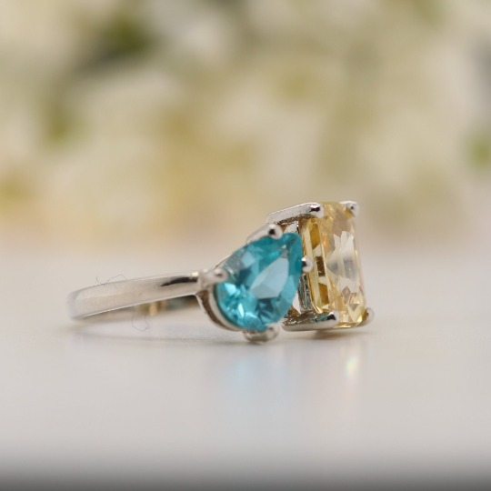 Toi Et Moi Pear And Emerald Cut Beautiful Gemstone Ring - JayKrishna Diamond