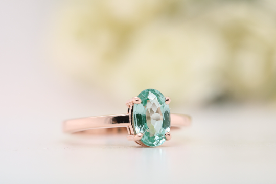 Radiant Elegance Stunning Oval Light Green Tourmaline Gemstone Ring - JayKrishna Diamond