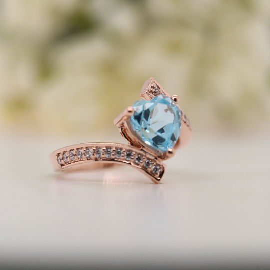 Beautiful Blue Heart Shape 9K Rose Gold Engagement Ring - JayKrishna Diamond