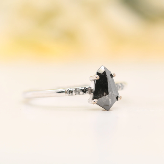 Galaxy White Gold Shield Shape Natural Salt And Pepper Diamond Engagement Ring 14k - JayKrishna Diamond