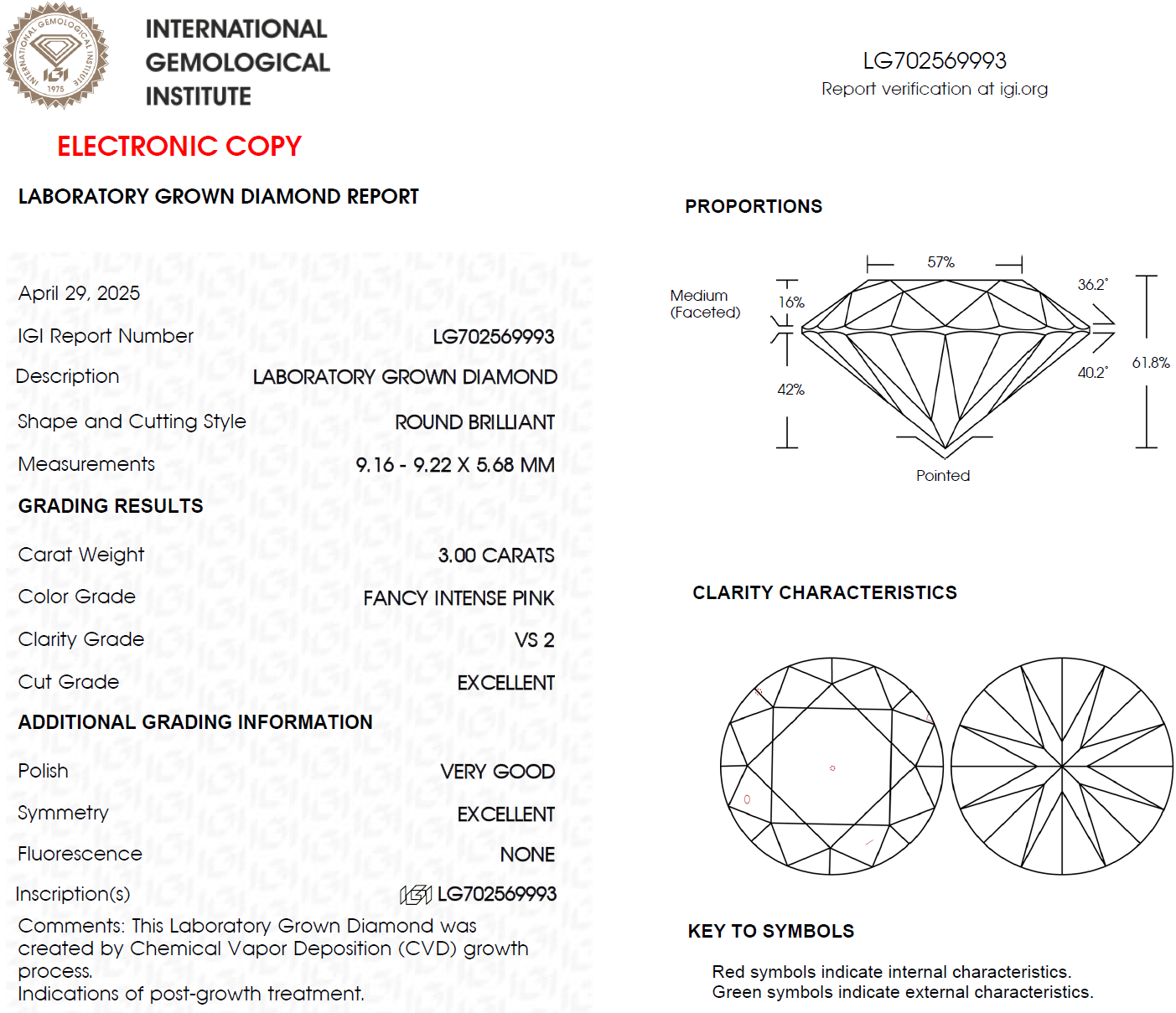 3 CT Pink Round Lab Grown Diamond for Engagement Ring | IGI Certified | Best for Anniversary Gift or Necklace