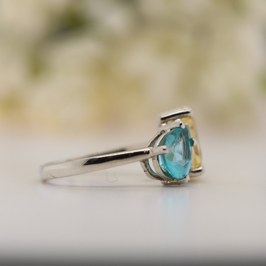 Toi Et Moi Pear And Emerald Cut Beautiful Gemstone Ring - JayKrishna Diamond