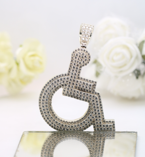 Dazzling Mobility Sterling Silver Wheelchair Charm Pendant with Round Diamond Accent - JayKrishna Diamond