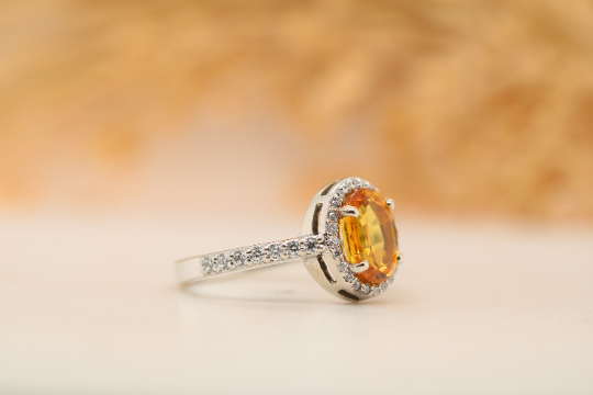 Illuminate Your Style with a Fancy Yellow Sapphire 9K White Gold Oval Shape Gemstone Ring - JayKrishna Diamond