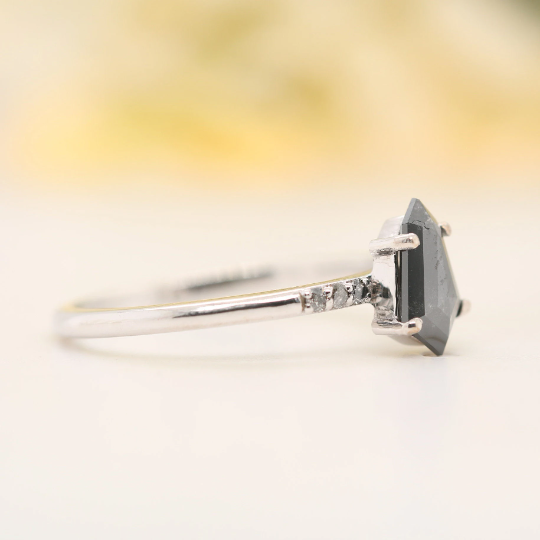 Galaxy White Gold Shield Shape Natural Salt And Pepper Diamond Engagement Ring 14k - JayKrishna Diamond