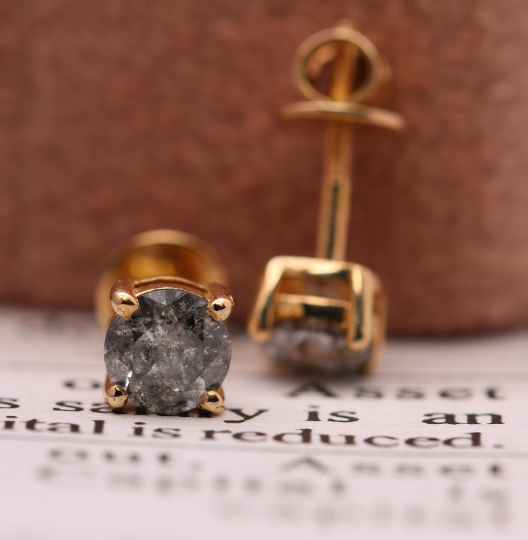 Natural Grey Salt and Pepper Brilliant Round Shape Diamond Earrings - JayKrishna Diamond