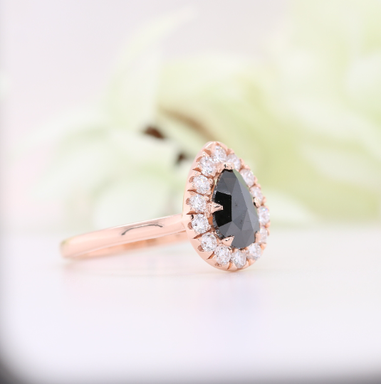 Captivating Elegance Pear Shape Black Diamond 14K Rose Gold Engagement Ring - JayKrishna Diamond