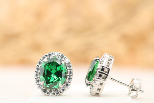 Mesmerizing marvel exquisite oval green onyx gemstone earrings - JayKrishna Diamond
