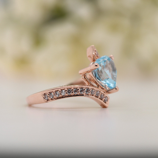 Beautiful Blue Heart Shape 9K Rose Gold Engagement Ring - JayKrishna Diamond