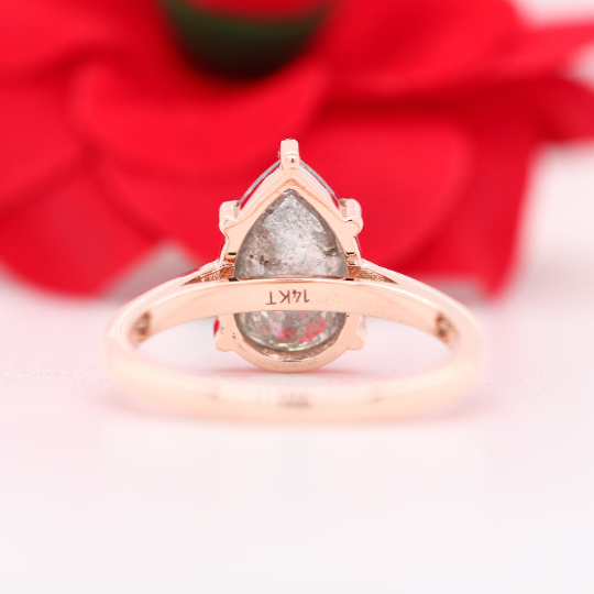 Natural Grey Galaxy Pear Cut Salt and Pepper Claw Prong Set Diamond Engagement Ring - JayKrishna Diamond