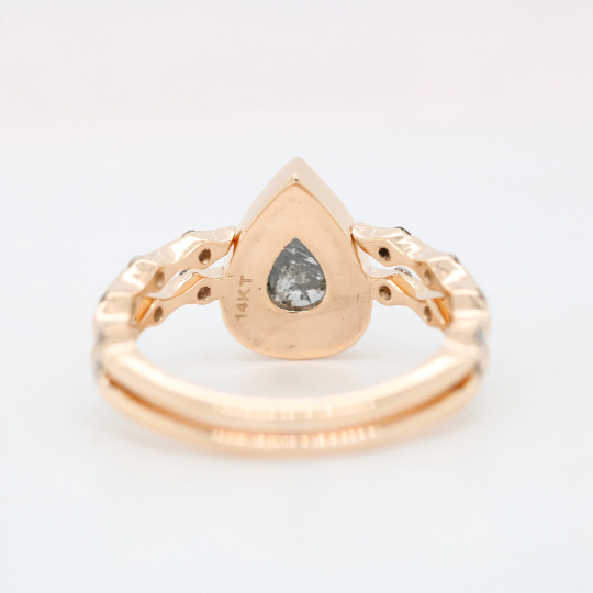 Bezel Set Salt And Pepper Diamond Engagement Ring with Band - JayKrishna Diamond