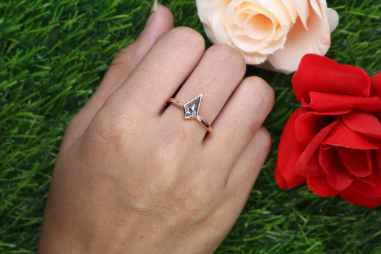 Classic Kite Cut Salt And Pepper Diamond Ring Kite Cut Engagement Ring Vintage Solid Gold Wedding Ring, Anniversary Promise Ring For Woman - JayKrishna Diamond