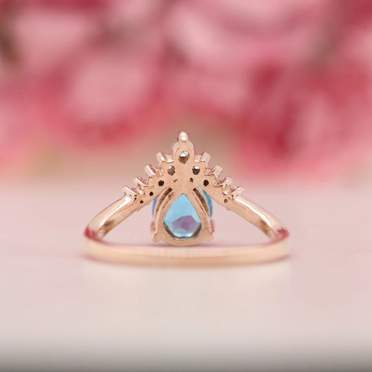 Pear Shape 8 MM Blue Aquamarine Gemstone Wedding Ring - JayKrishna Diamond