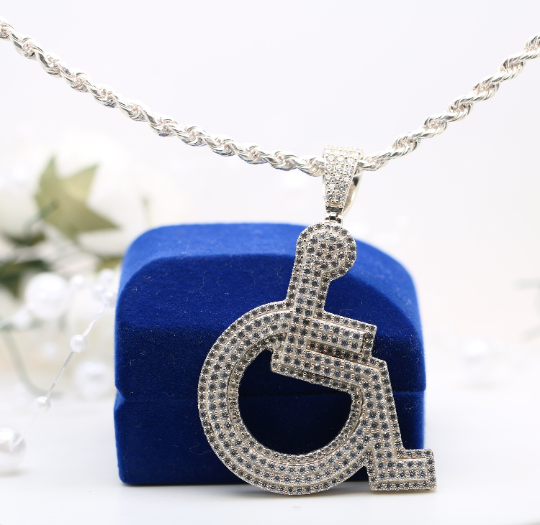 Dazzling Mobility Sterling Silver Wheelchair Charm Pendant with Round Diamond Accent - JayKrishna Diamond