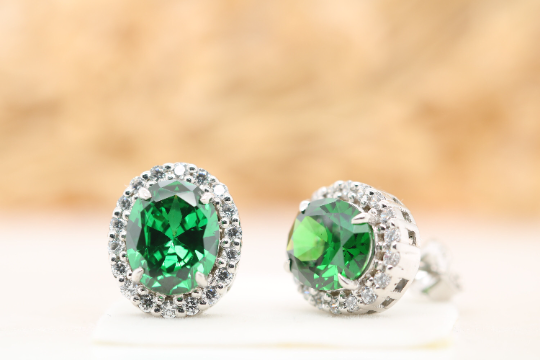 Mesmerizing marvel exquisite oval green onyx gemstone earrings - JayKrishna Diamond