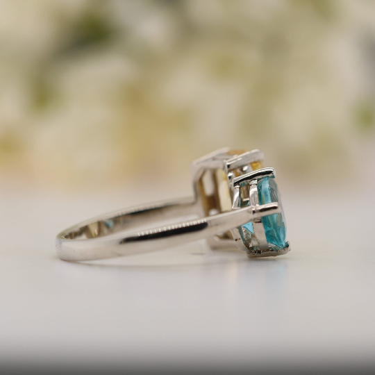 Toi Et Moi Pear And Emerald Cut Beautiful Gemstone Ring - JayKrishna Diamond