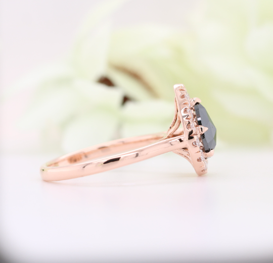Captivating Elegance Pear Shape Black Diamond 14K Rose Gold Engagement Ring - JayKrishna Diamond