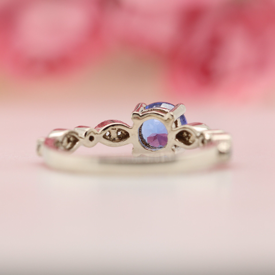 Oval Tanzanite Ring with Accented Diamond, Solid Gold Gemstone Engagement Rings for Women, Dainty Solitaire Ring, December Birthstone Band - JayKrishna Diamond