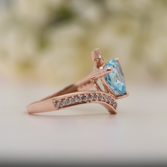 Beautiful Blue Heart Shape 9K Rose Gold Engagement Ring - JayKrishna Diamond