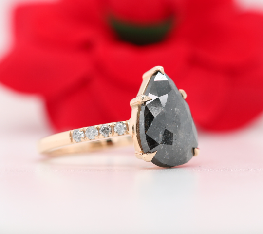 Pear Salt And Pepper Diamond Ring, Natural Pear Diamond Ring, Pear Diamond Engagement Ring, Pear Shape Diamond Ring Yellow Gold Engagement Ring - JayKrishna Diamond