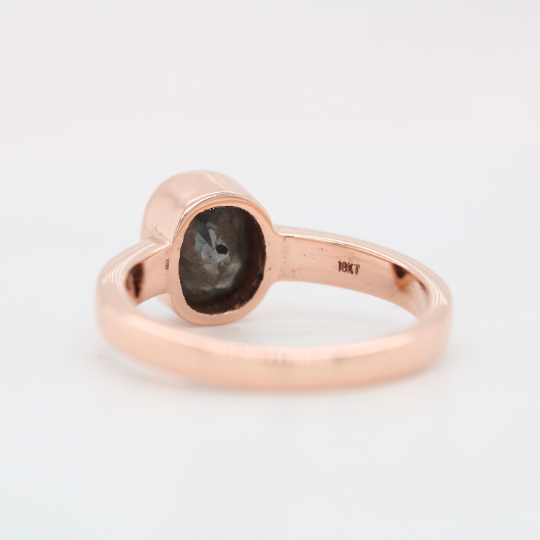 Natural Dark Oval Salt and Pepper Diamond Gold Bezel Set Diamond Engagement Ring - JayKrishna Diamond