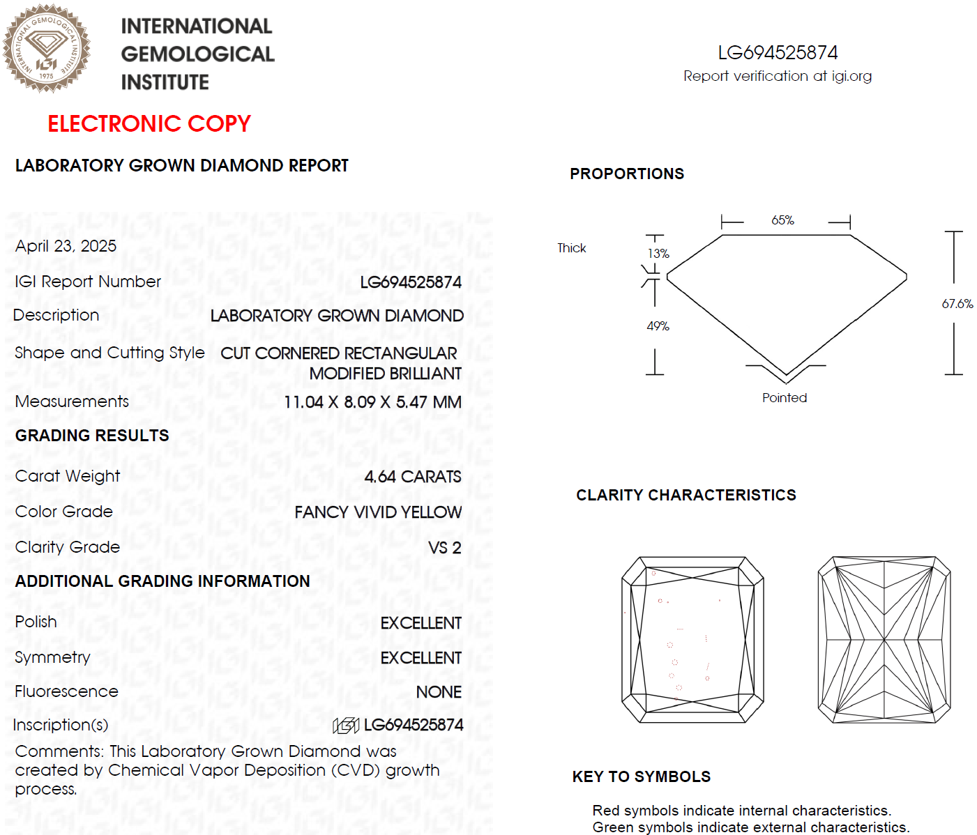 4.64 CT Yellow Radiant Cut Lab Grown Diamond | Best for Engagement Ring or Anniversary Gift | IGI Certified | Best Gift for Man
