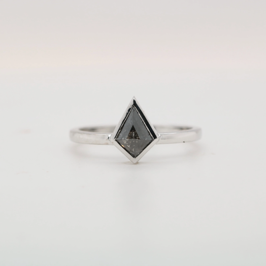 Classic Kite Cut Salt And Pepper Diamond Ring Kite Cut Engagement Ring Vintage Solid Gold Wedding Ring, Anniversary Promise Ring For Woman - JayKrishna Diamond