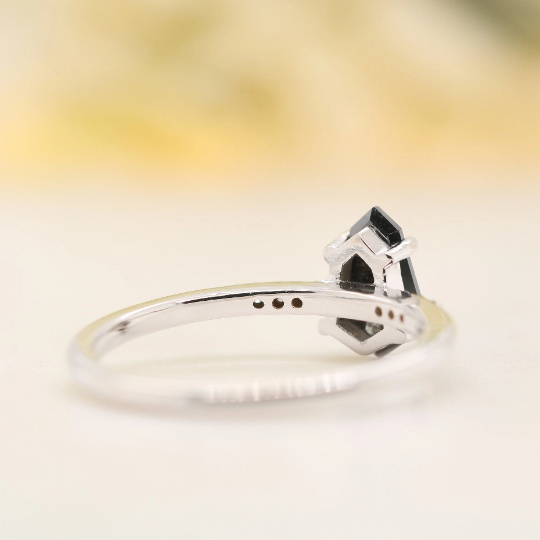 Galaxy White Gold Shield Shape Natural Salt And Pepper Diamond Engagement Ring 14k - JayKrishna Diamond