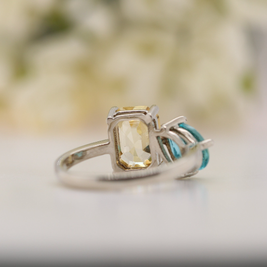 Toi Et Moi Pear And Emerald Cut Beautiful Gemstone Ring - JayKrishna Diamond