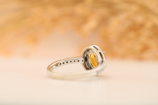 Illuminate Your Style with a Fancy Yellow Sapphire 9K White Gold Oval Shape Gemstone Ring - JayKrishna Diamond